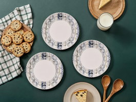 Hermia Juego de Platos para Postre Grey Lines, 6 Piezas, Gris y Blanco